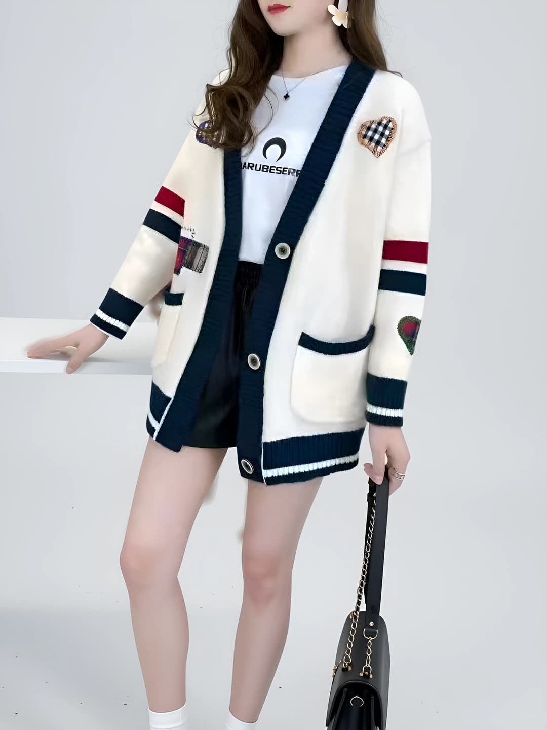 2026 autumn-winter women's Korean style plus size loose fit knit cardigan, V-neck, long sleeve, thick sweater