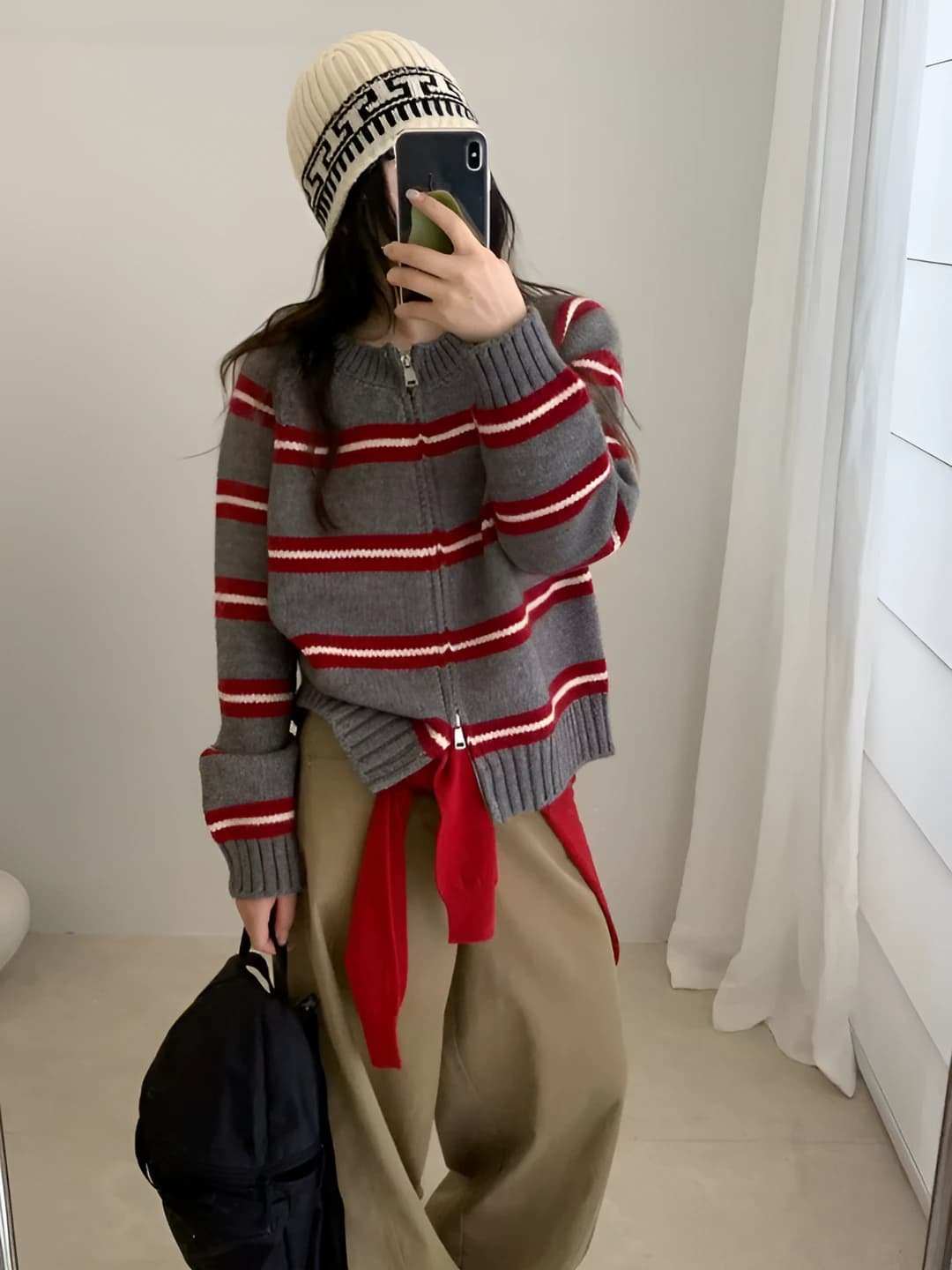 Grey-red striped