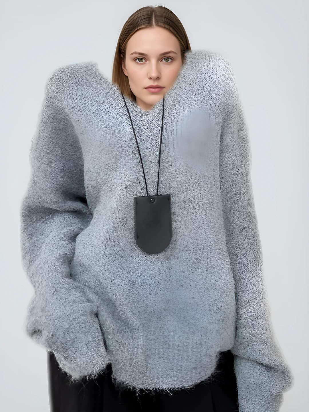 Women's knit top sweater for autumn-winter, V-neck, long sleeve, loose fit, solid colour, slimming