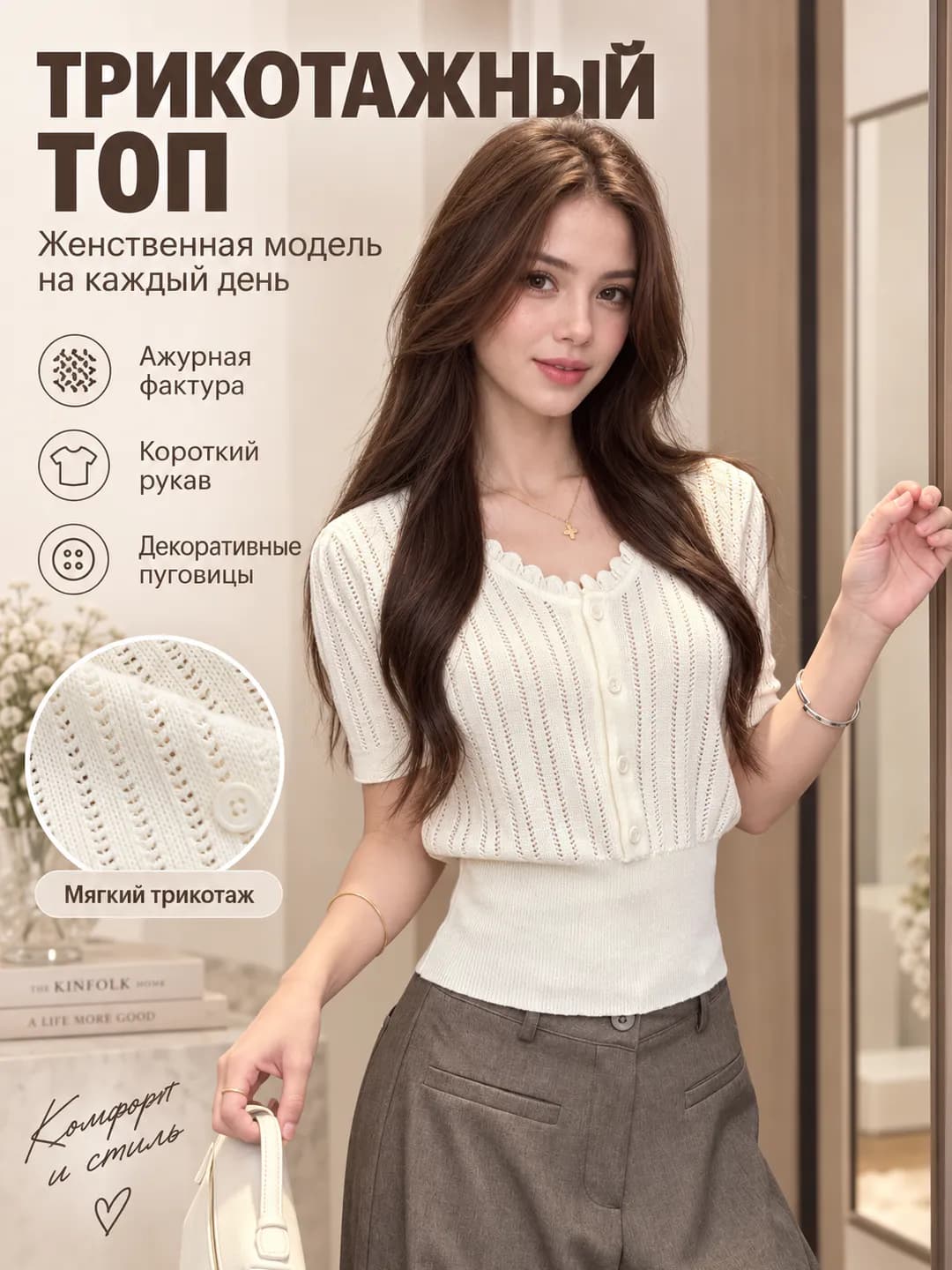 Women's summer V-neck short sleeve slimming cropped knit top