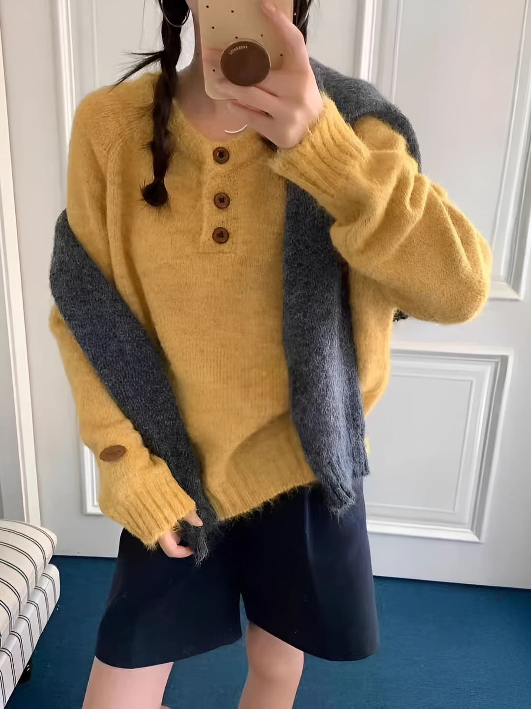 Women's autumn-winter sweater, korean style, casual, thick, solid colour, loose fit, crew neck, long sleeve