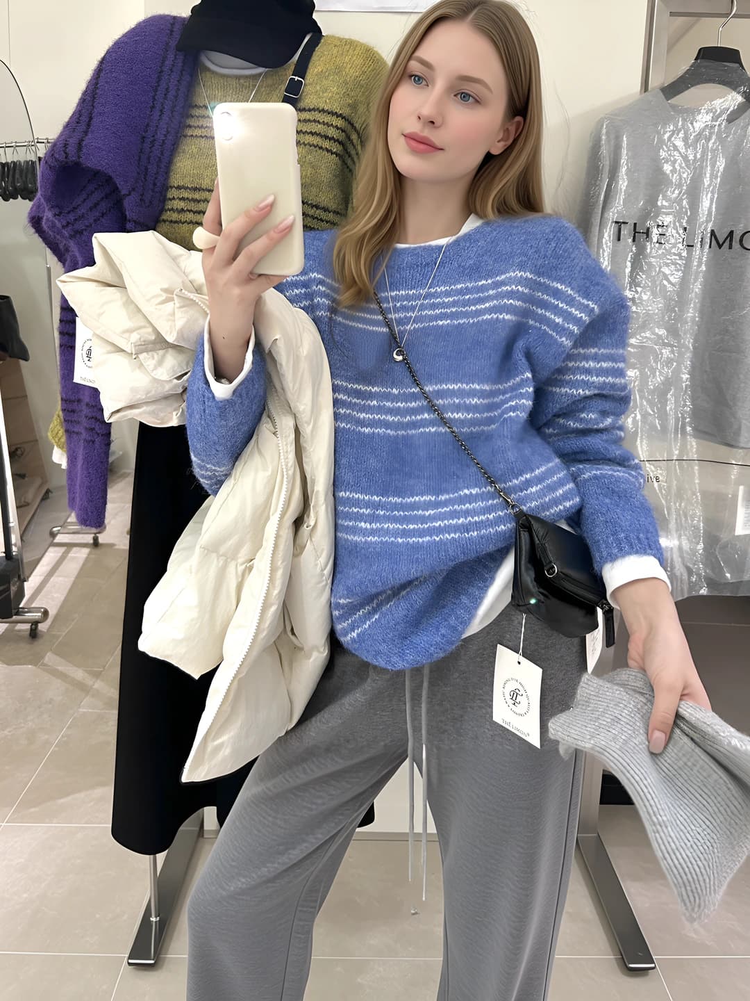 Women's loose fit striped knit pullover sweater, warm and slimming, long sleeve crew neck, autumn-winter