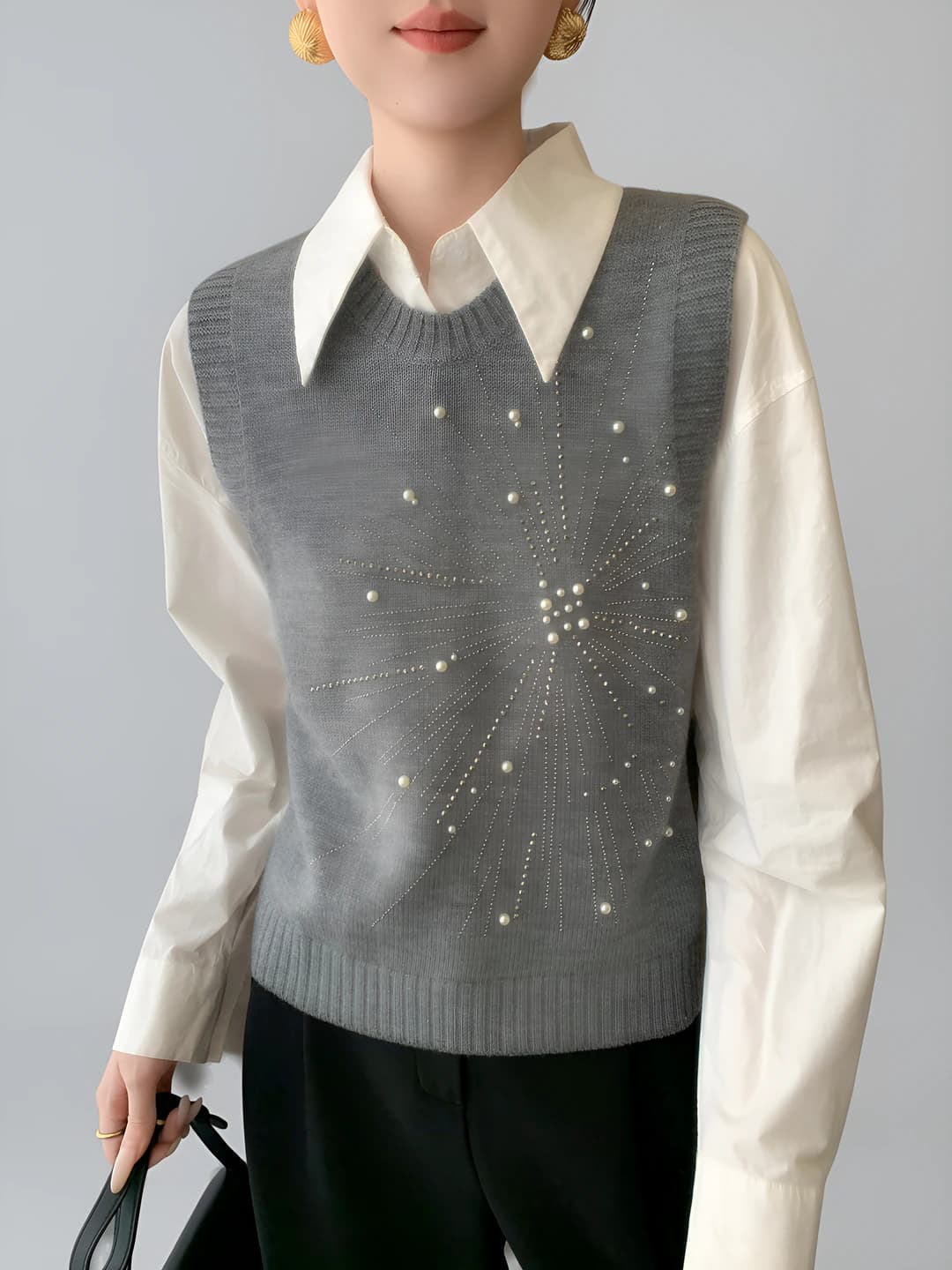 Women's 2026 autumn-winter Andy fleece vest, crew neck, sleeveless, wool filling, solid colour, loose fit, Korean style