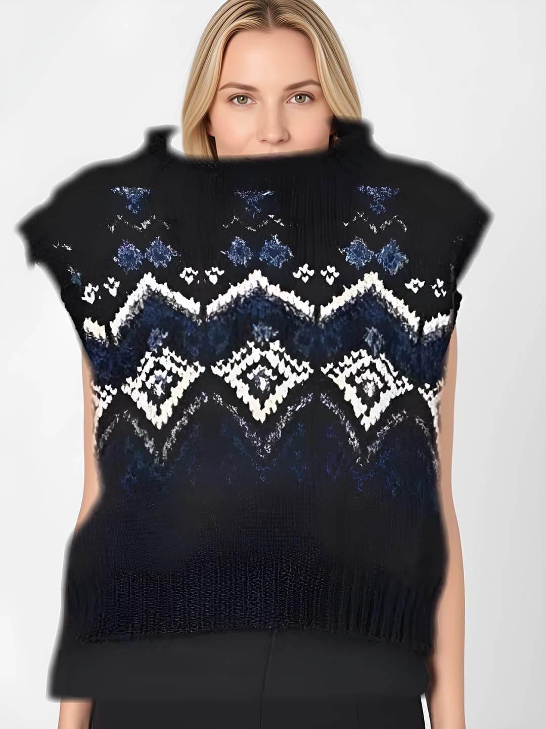 Women's sleeveless knit vest, crew neck, retro style, autumn