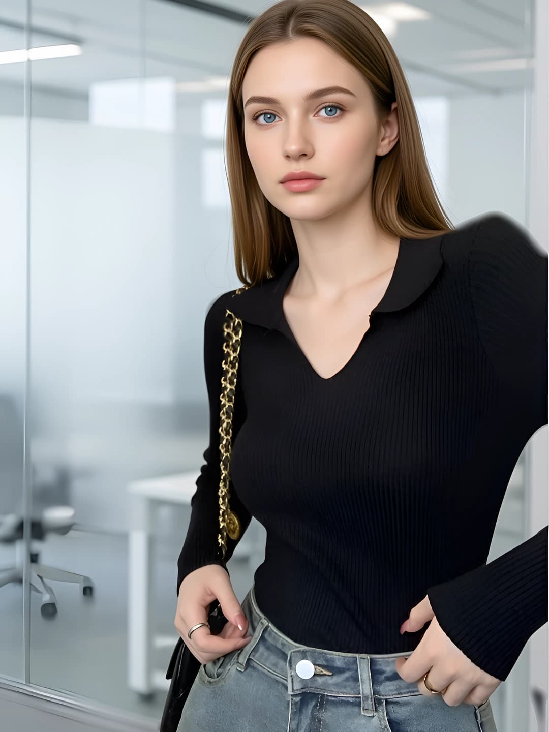 Women's 2026 autumn-winter black French style POLO collar long sleeve slim fit slimming knitted pullover sweater