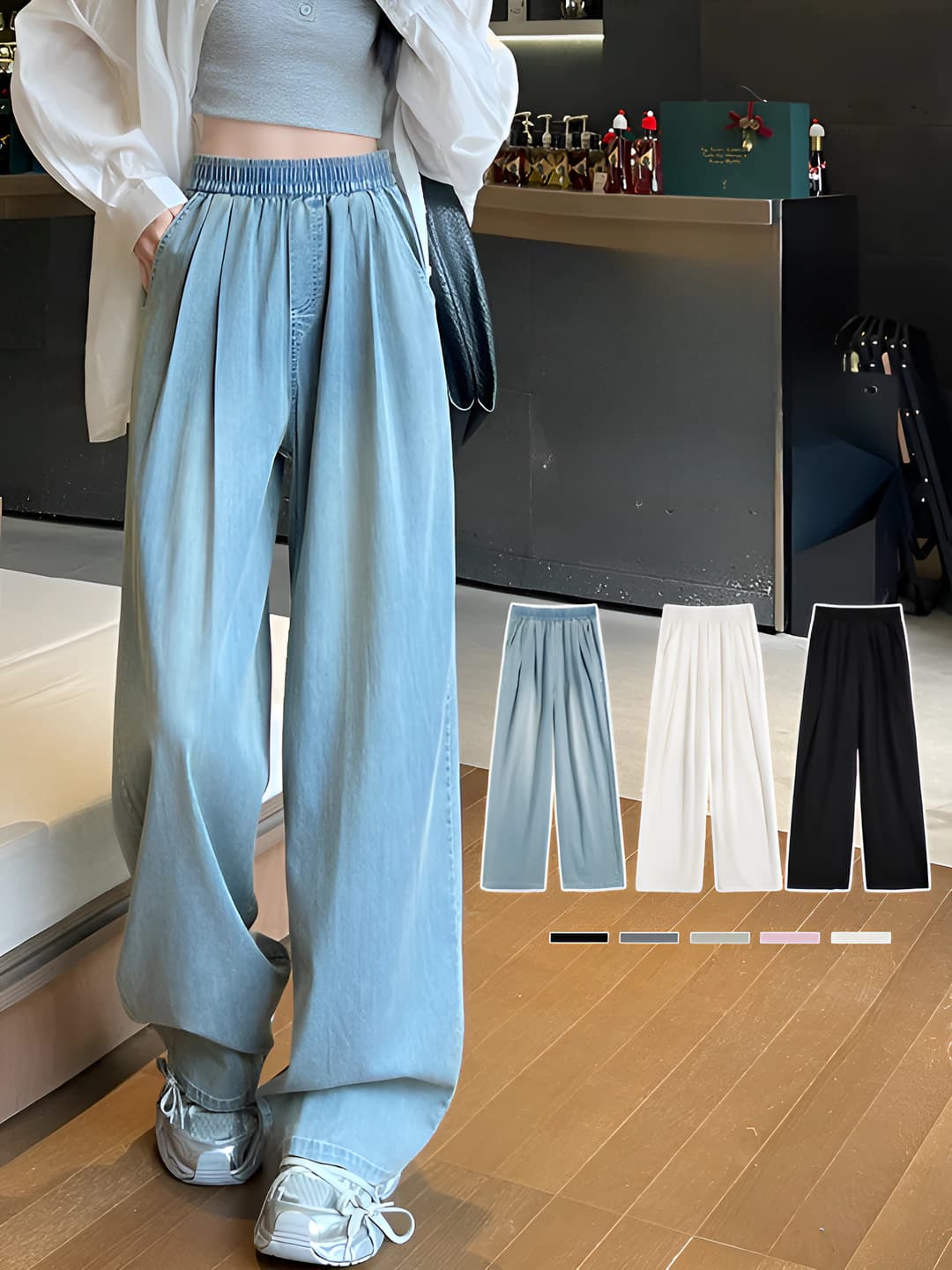 Women's 2026 autumn new model high waist loose fit straight cut wide-leg jeans, plus size and for petite