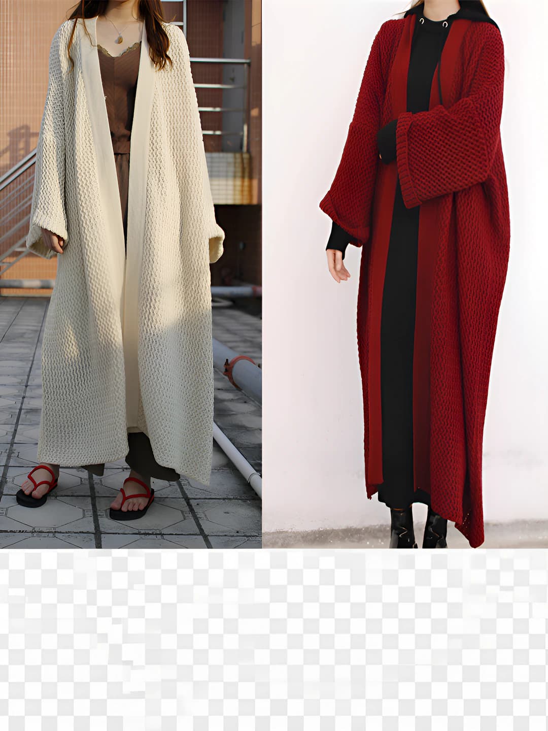 Women's autumn-winter long knit cardigan, loose fit, V-neck, long sleeve, solid colour, thick, casual style