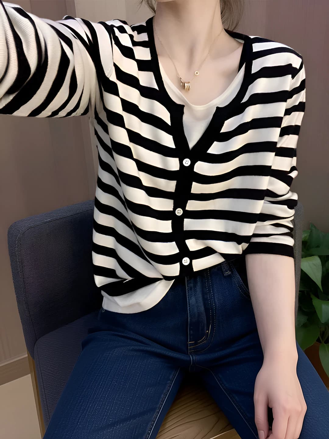 Women's 2026 autumn V-neck slim fit knit cardigan, solid colour, long sleeve, plus size