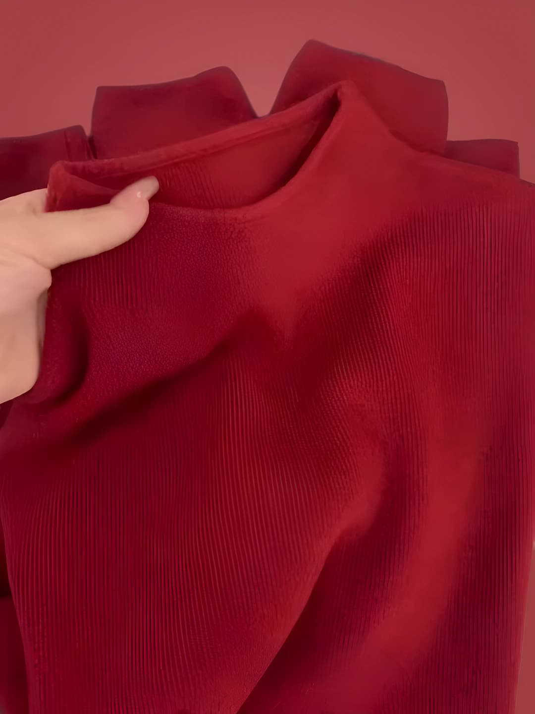 Women's mock neck red sweater, slim fit, long sleeve, autumn-winter pullover
