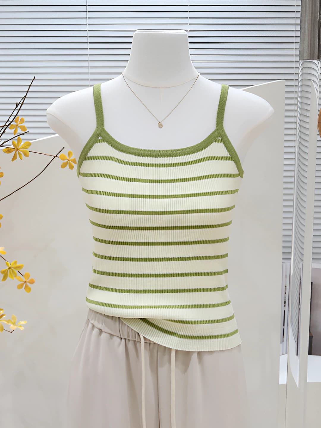 Women's striped tank top: ice-silk fabric, slim fit, spring-summer, autumn, summer