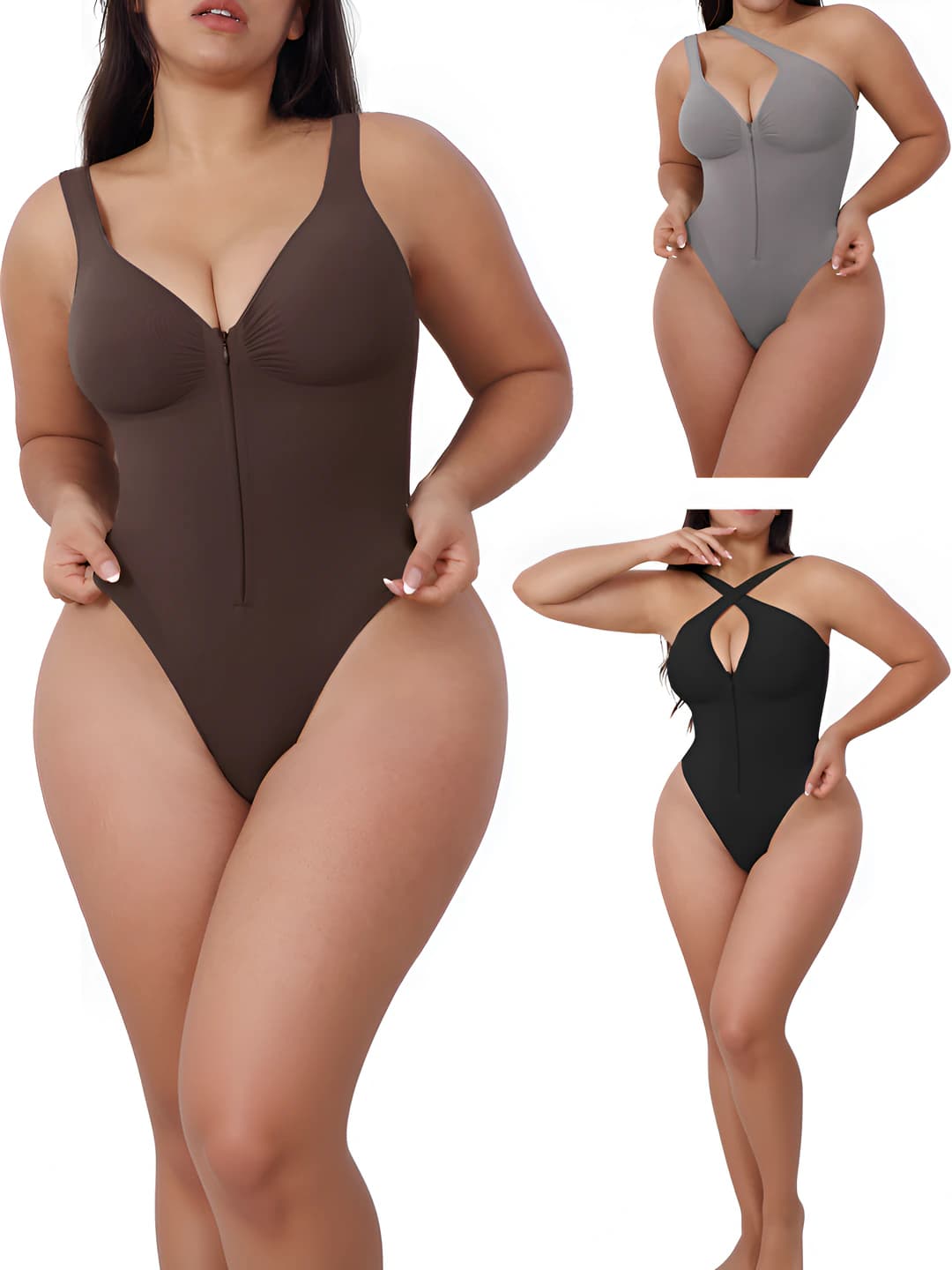 Women's shapewear bodysuit: seamless, tummy control, hip-lifting, with zip and open back