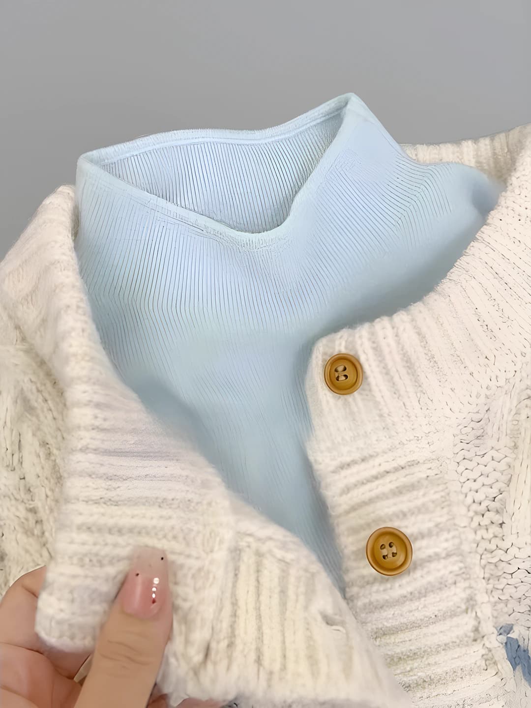 Women's fleece-lined knit sweater, stand collar, long sleeve, slim fit, autumn