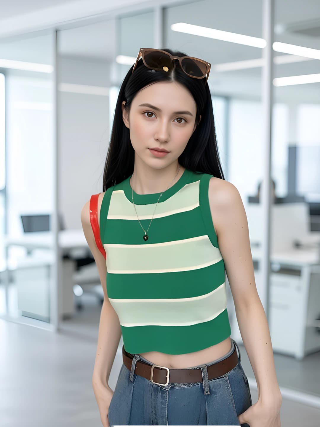 Women's sleeveless striped slim fit tank top with crew neck for spring-summer