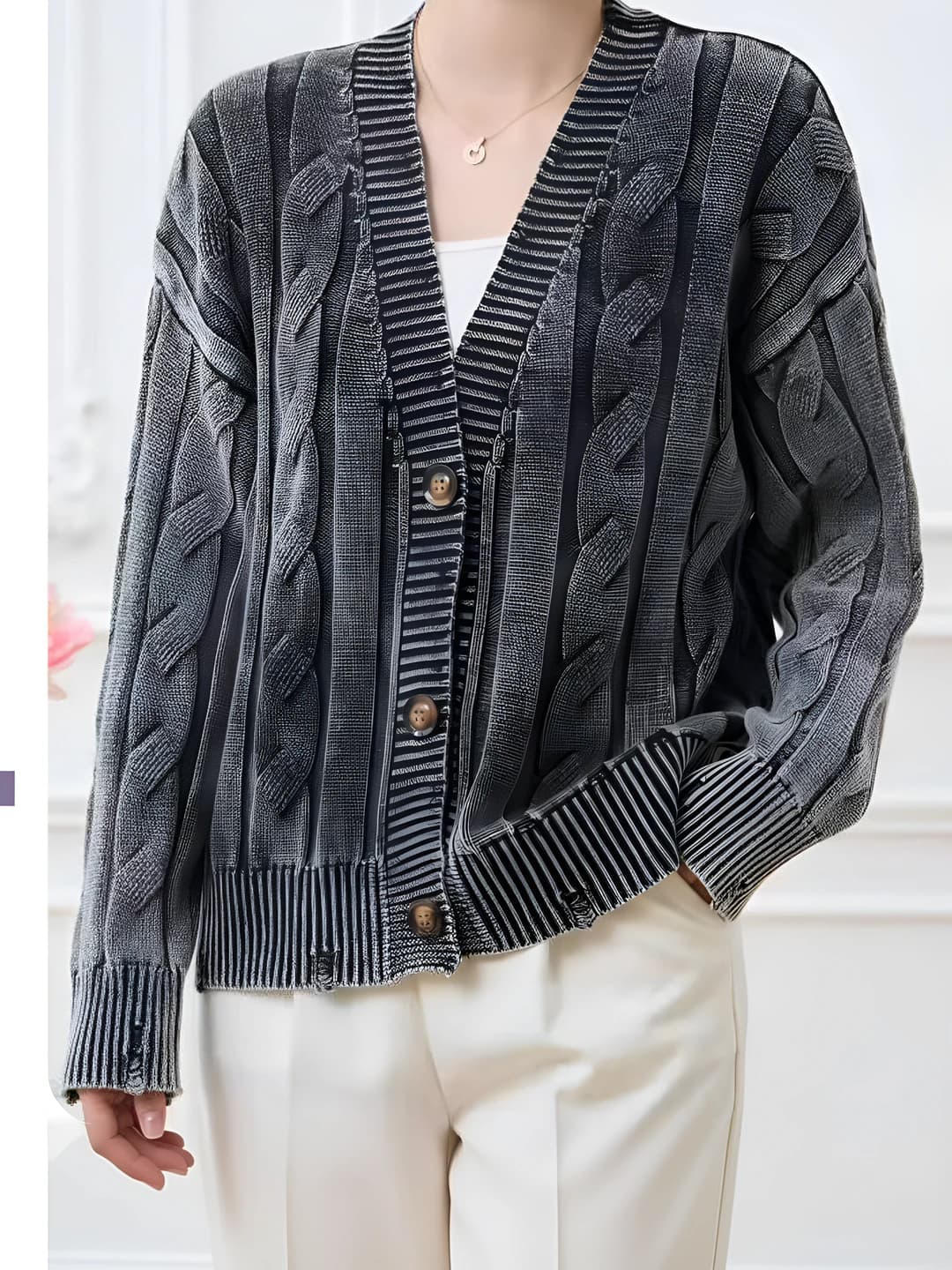 Women's 2026 knit cardigan, loose fit, V-neck, long sleeve, cotton, casual style