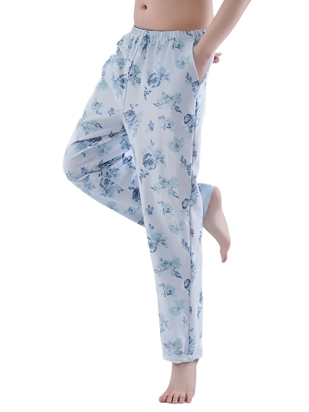 Women's pure cotton stretch printed plus size loose fit trousers