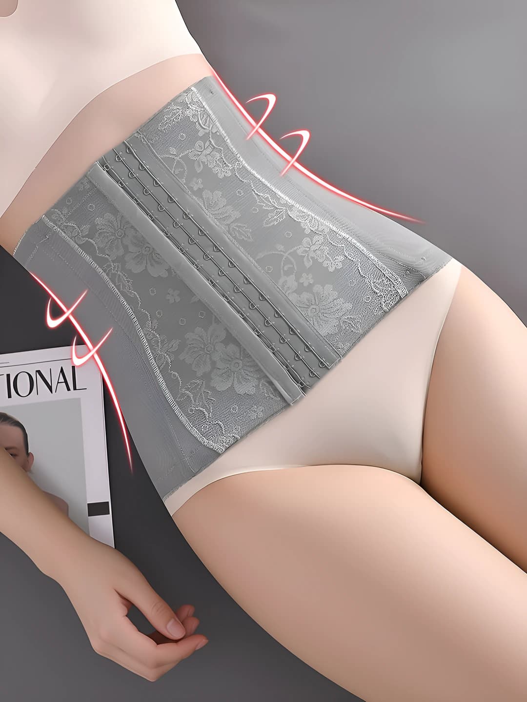 Women's bodice: tummy control, slimming, thin, all-season, polyamide fiber (nylon) shapewear belt with boning and buttons