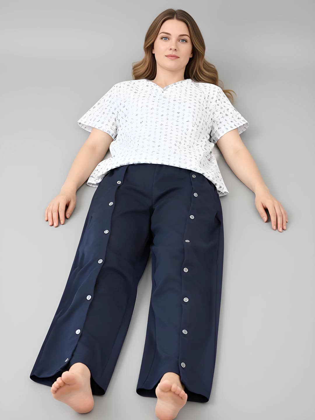 Women's fleece-lined medical care pants with side-opening, plus size, cotton blend fabric, autumn-winter