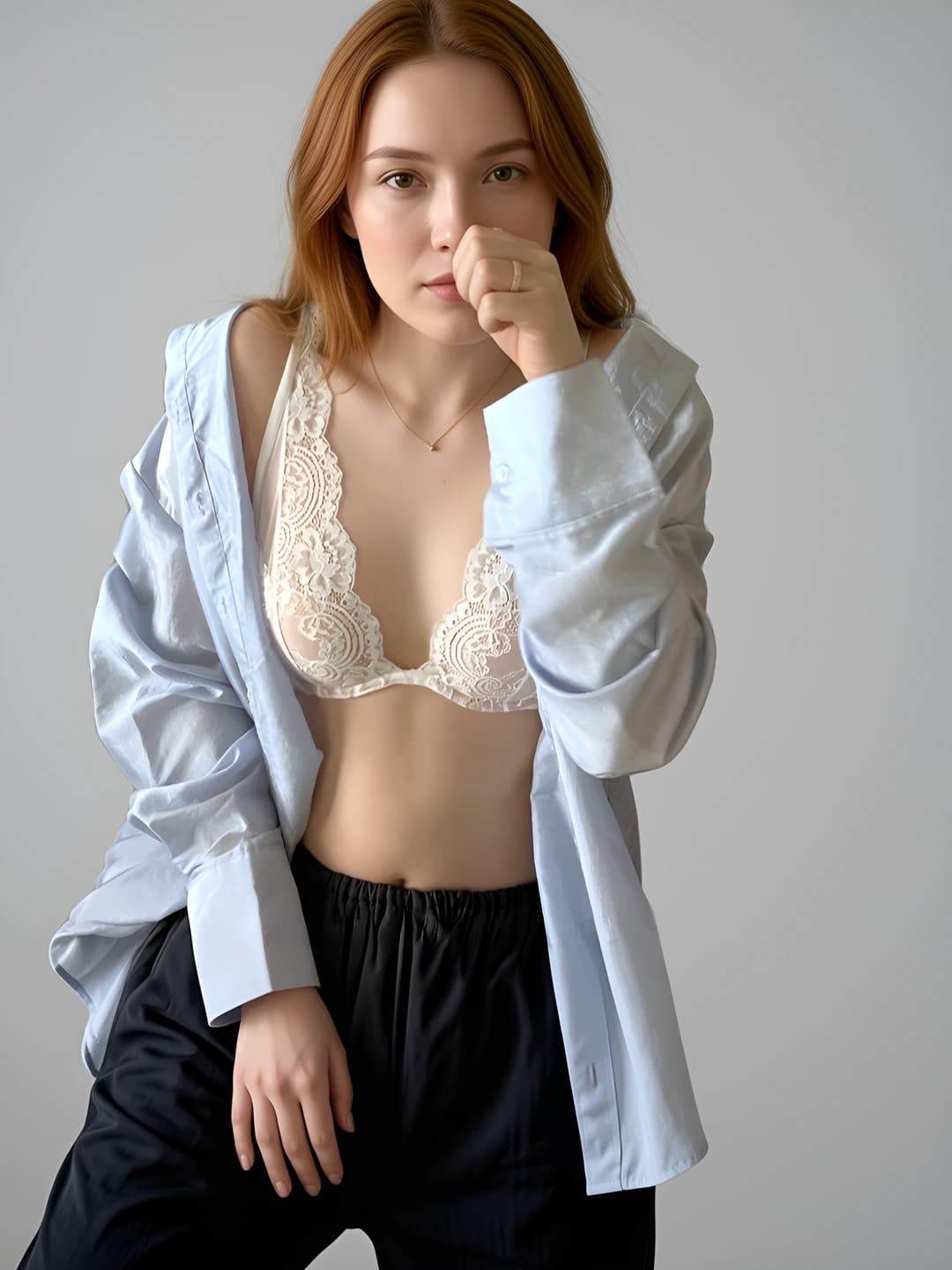 Women's lace bra set: thin, minimizes large bust, side control, backless design, lifting