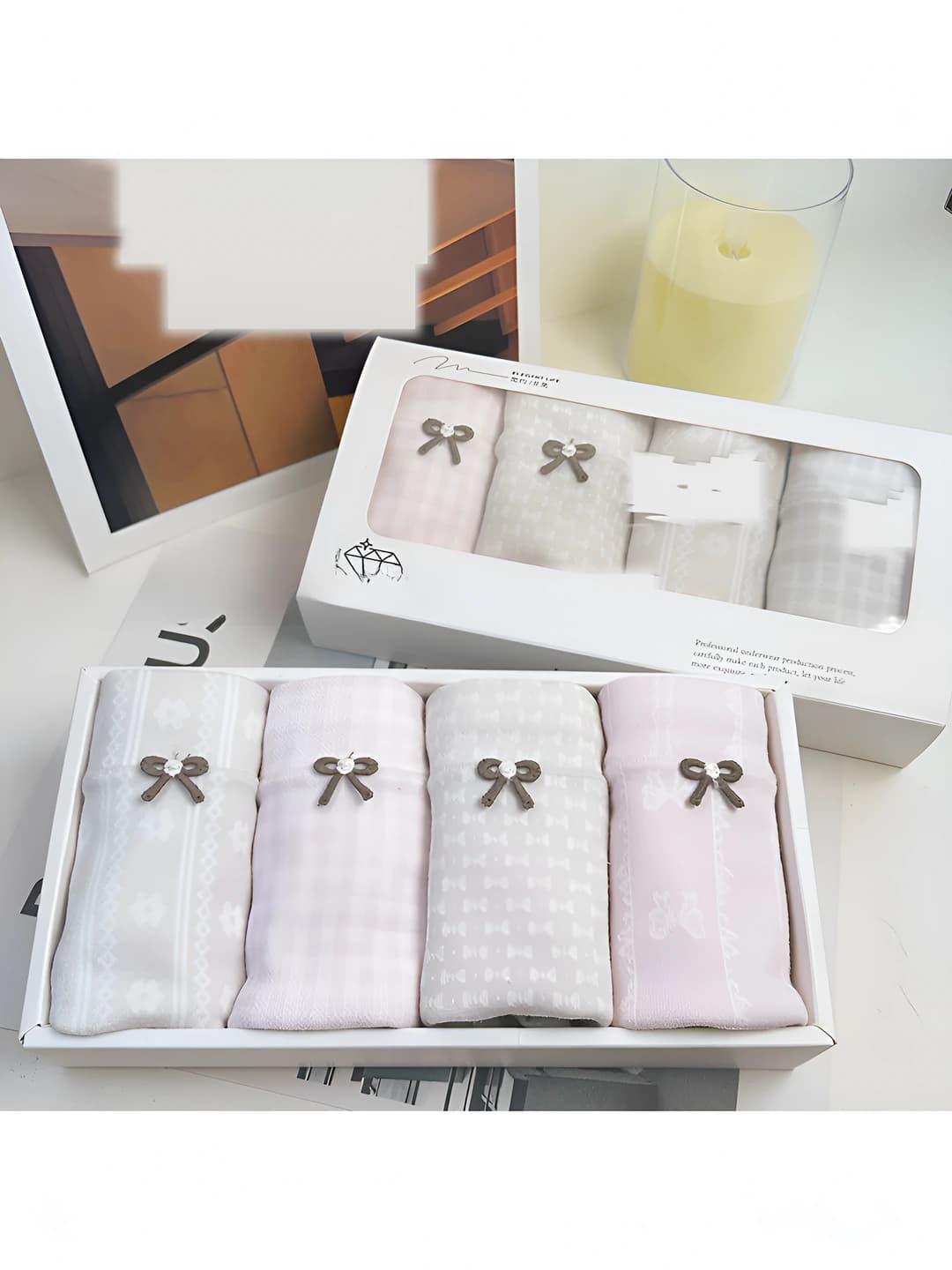 Half bow+Gardenia+Pink plaid+Floral ribbon