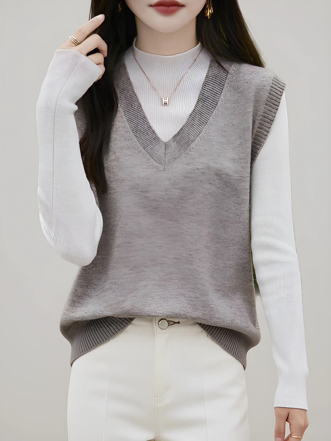 Women's 2026 spring V-neck loose fit sleeveless sweater vest