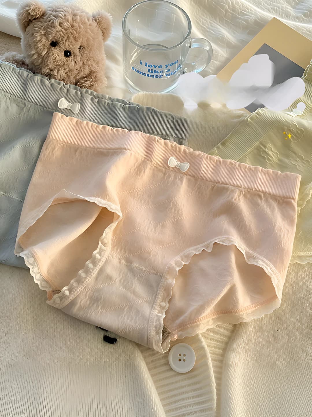 Women's briefs: mid-waist, tummy control, anime pattern, for spring