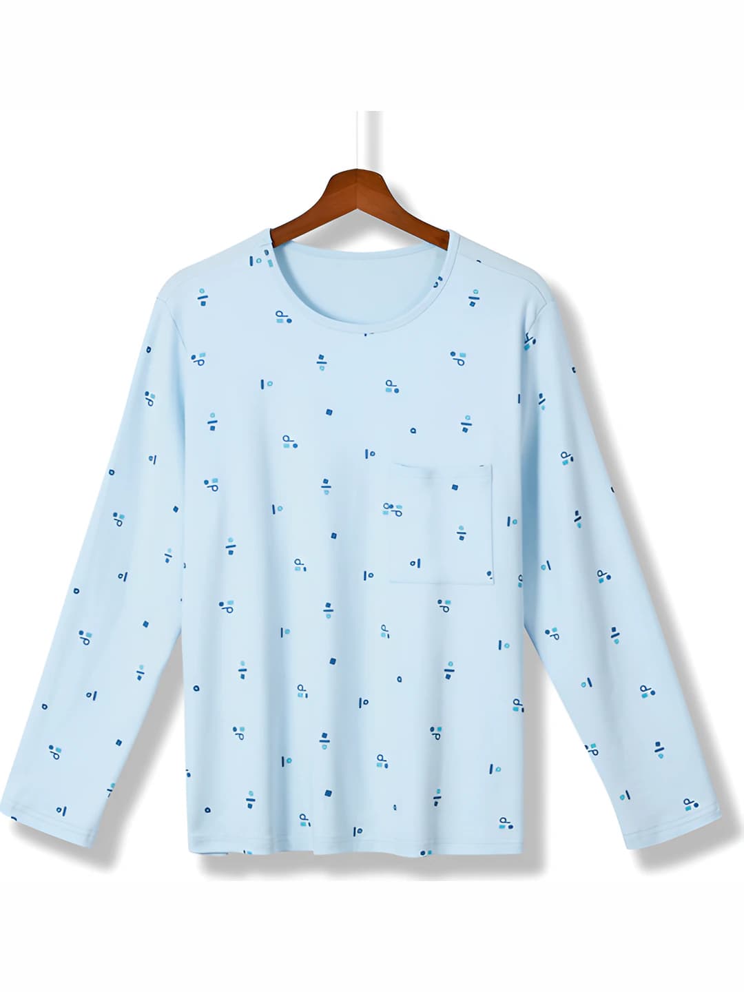 95% Cotton & Wool Light Blue Music Note Pocket Top