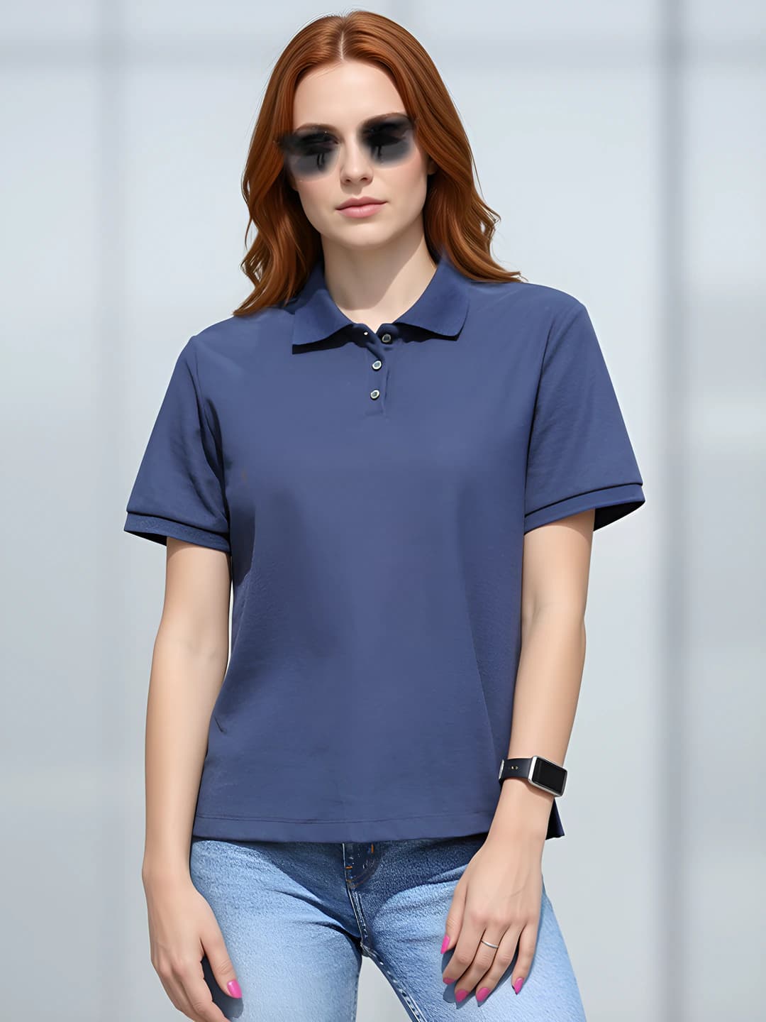 Women's polo shirt: pure cotton, breathable, stretch, loose fit, slimming, solid colour, short sleeve, spring-summer