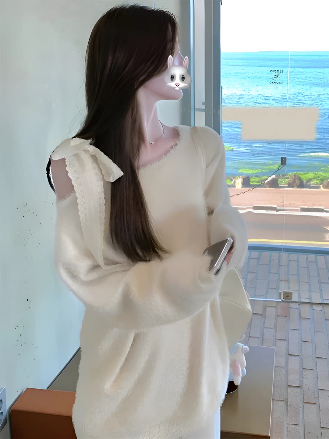 Women's autumn-winter knit sweater pullover, crew neck, long sleeve, loose fit, solid colour, slimming