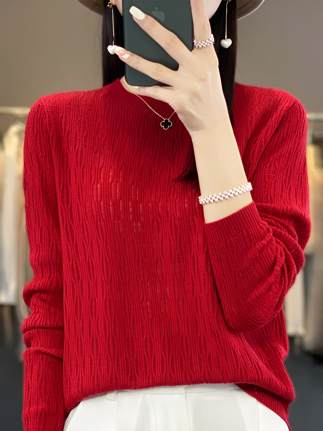 Women's thin knit pullover sweater for autumn, crew neck, long sleeve, loose fit, plus size, 50-65 cm length