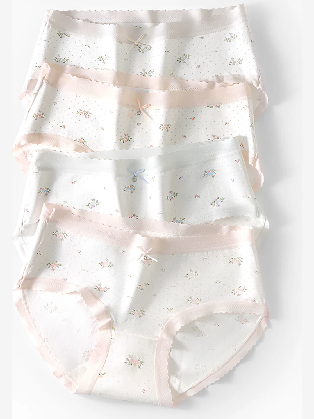 Women's pure cotton briefs, mid-waist, floral pattern, breathable, seamless, all-season