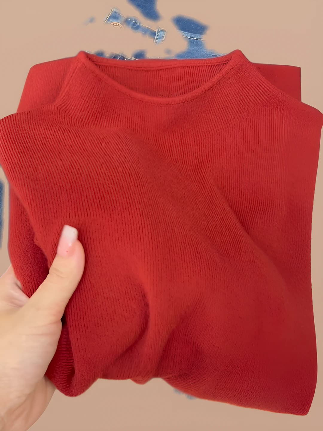 Women's knit top, mock neck, slim fit, long sleeve, autumn-winter
