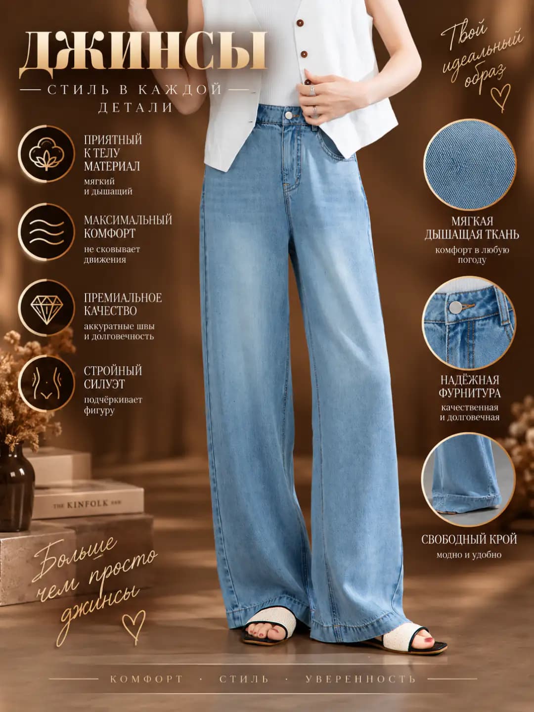 Women's wide and flared jeans, high waist, straight cut, slimming, loose fit, 2026 summer, petite
