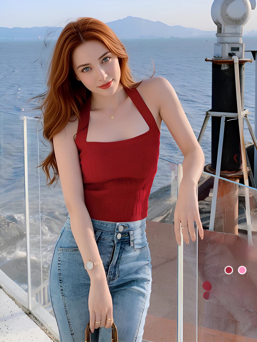 Women's red halter strap tank top, slim fit, for summer