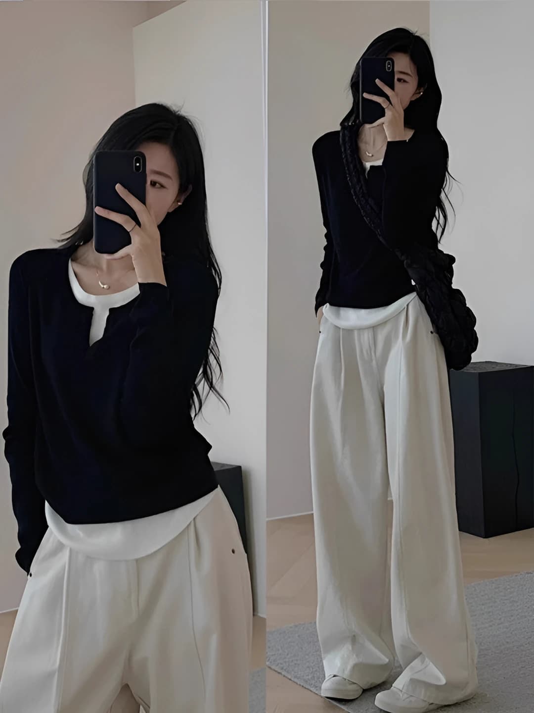 Women's autumn-winter knit top, slim fit, solid colour, long sleeve, crew neck, thick, loose fit
