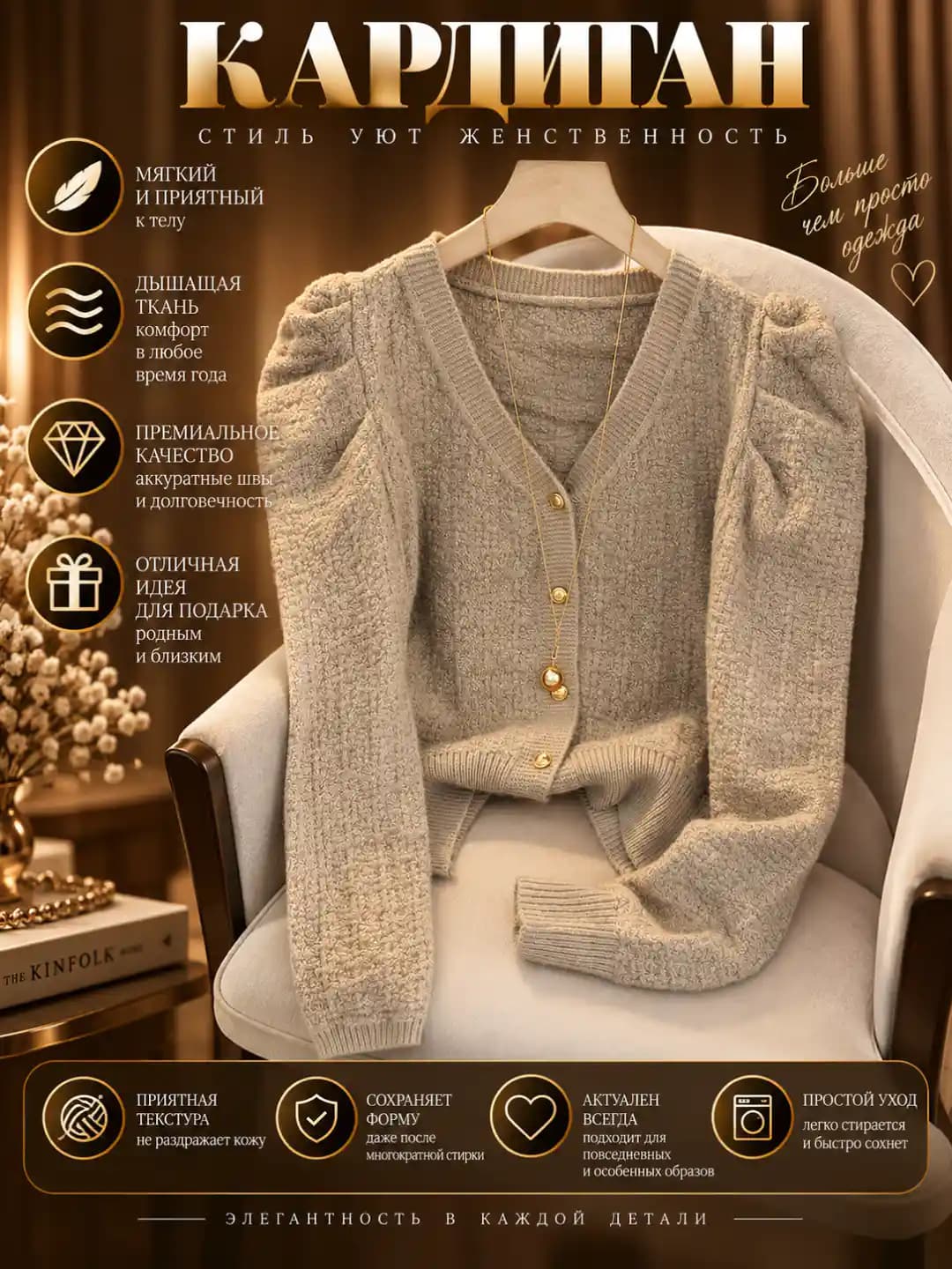 Women's retro style cardigan with V-neck, long sleeve, slim fit, solid colour, cropped