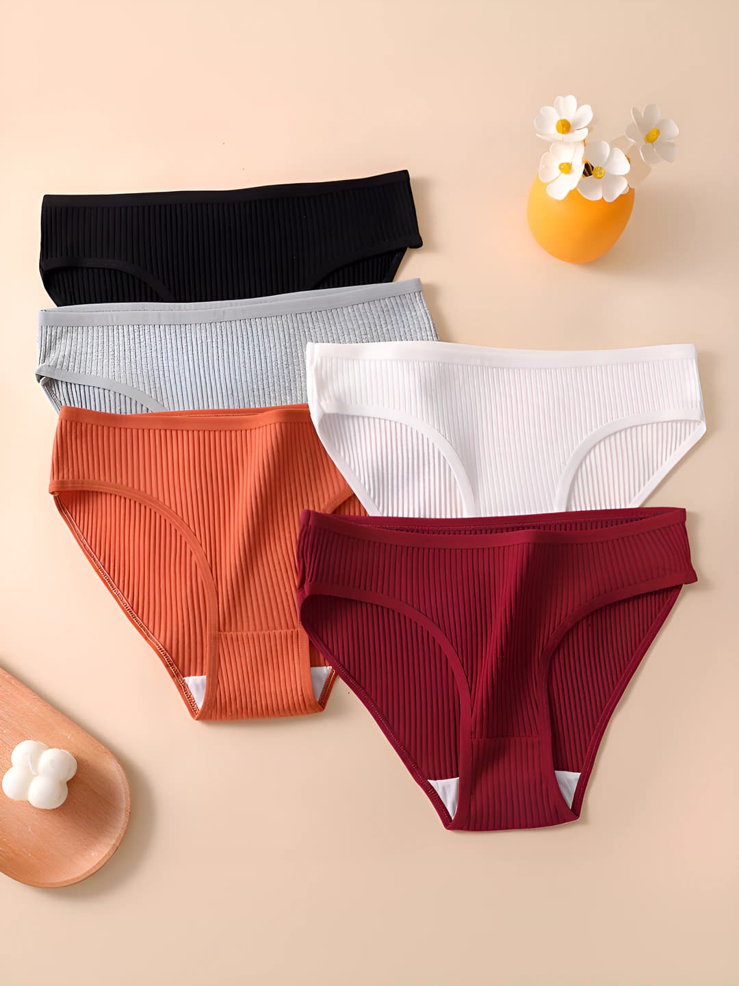 Women's pure cotton briefs, striped, seamless, breathable, hip-lifting, tummy control, mid-waist, all-season
