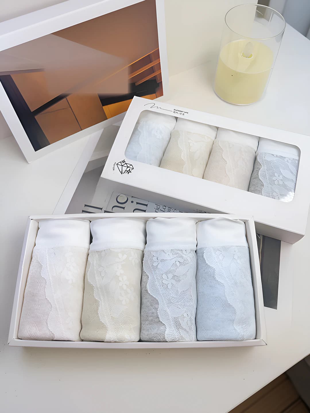 Women's lace cotton briefs, pure cotton, antibacterial, tummy control, mid-waist, all-season