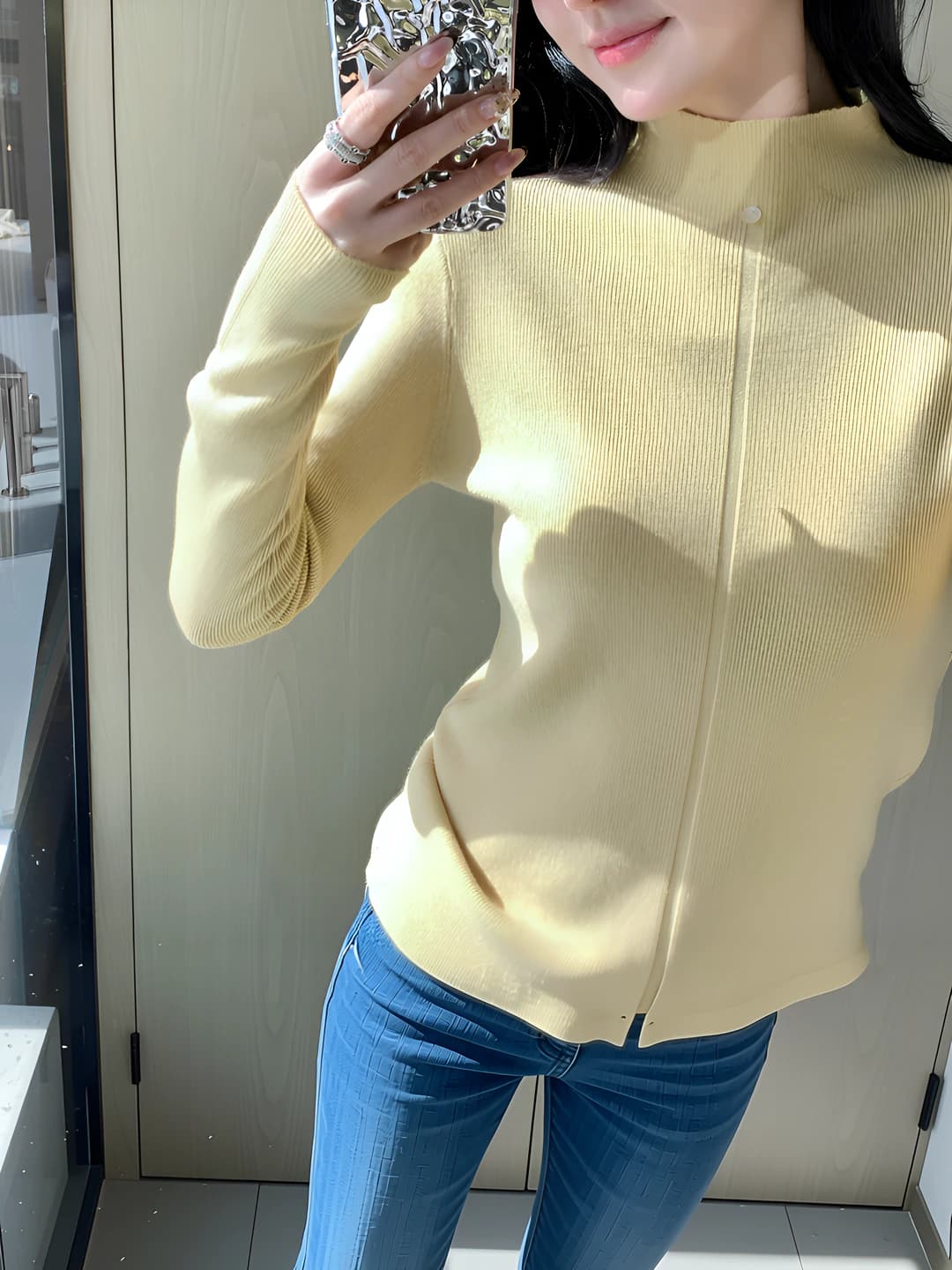 Ayollar uchun koreys uslubida uzun yengli yarim baland yoqali bir rangli tanaga yopishgan sviter, kuz-qish uchun nozik ko'rsatadigan pullover knit sweater