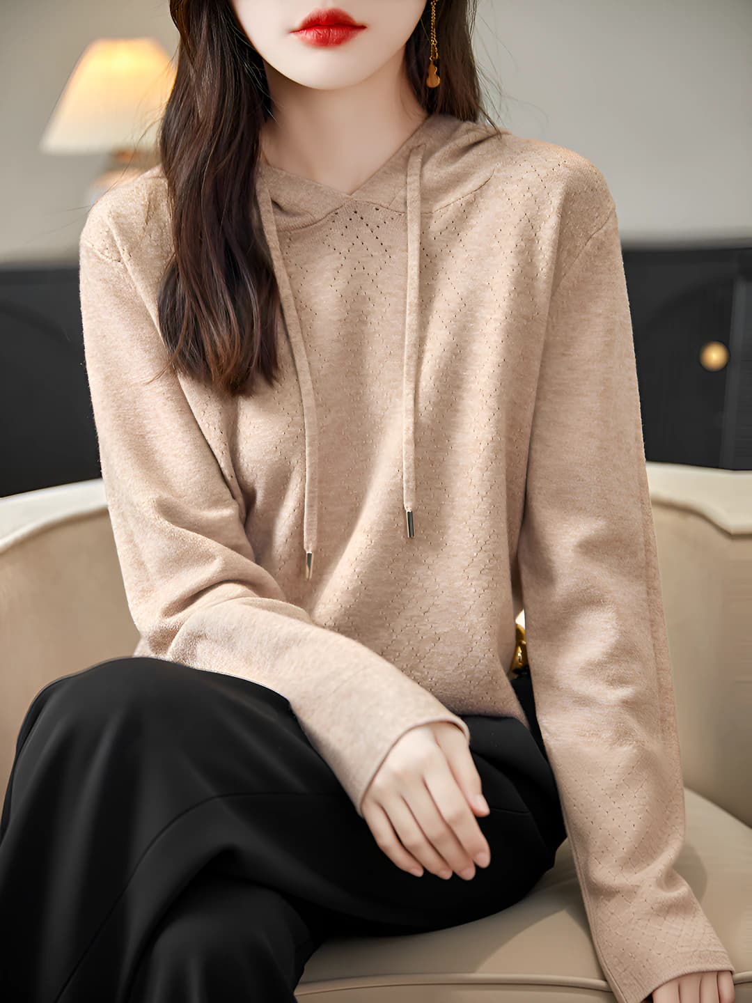 Women's autumn-winter loose fit knit top, long sleeve, cropped, 2026