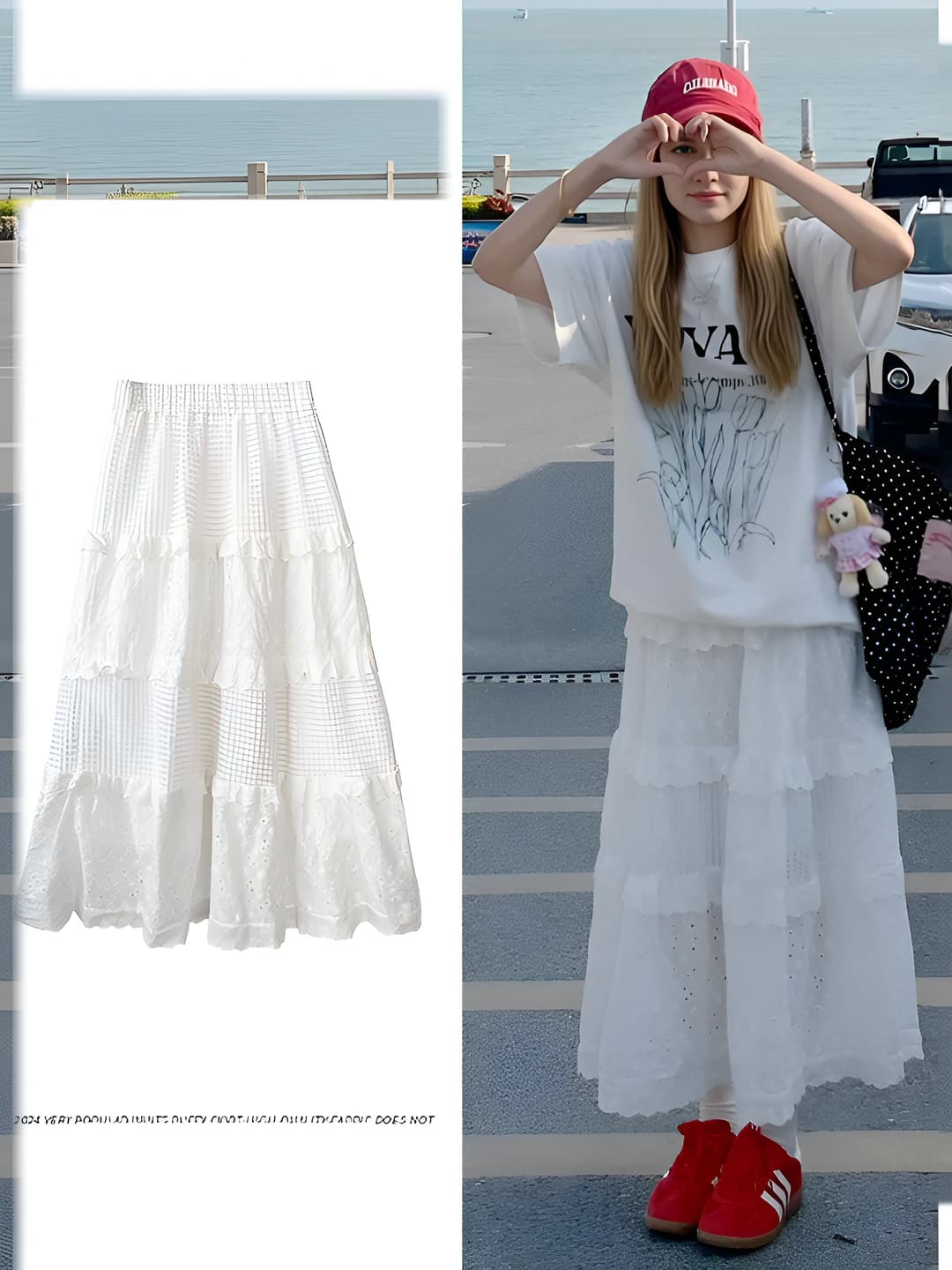 Women's high waist A-line tiered skirt, spring-summer, 2026, solid colour, polyester, preppy style