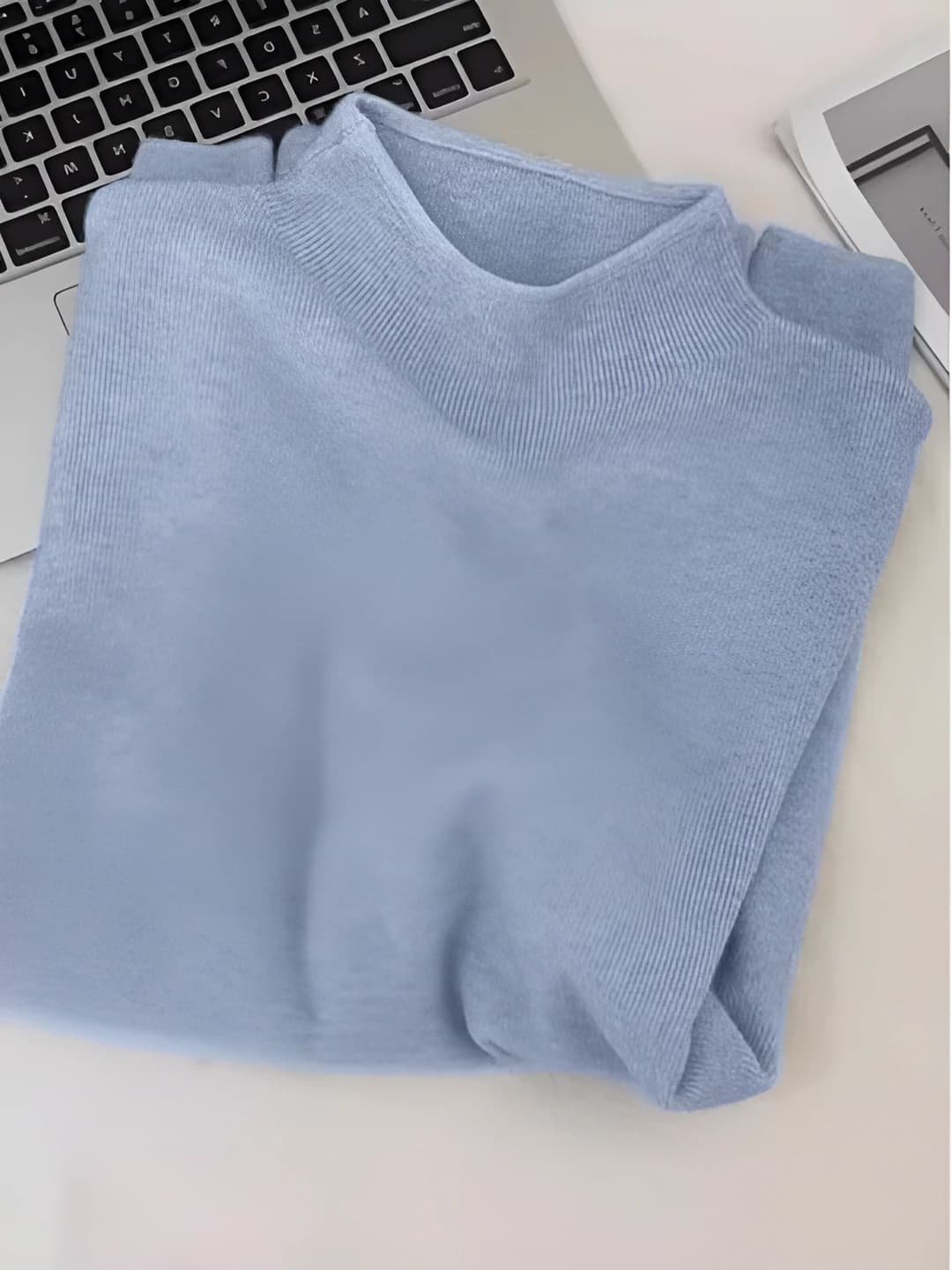 Women's knit pullover sweater (mock neck) for autumn-winter, slim fit, mock neck, long sleeve