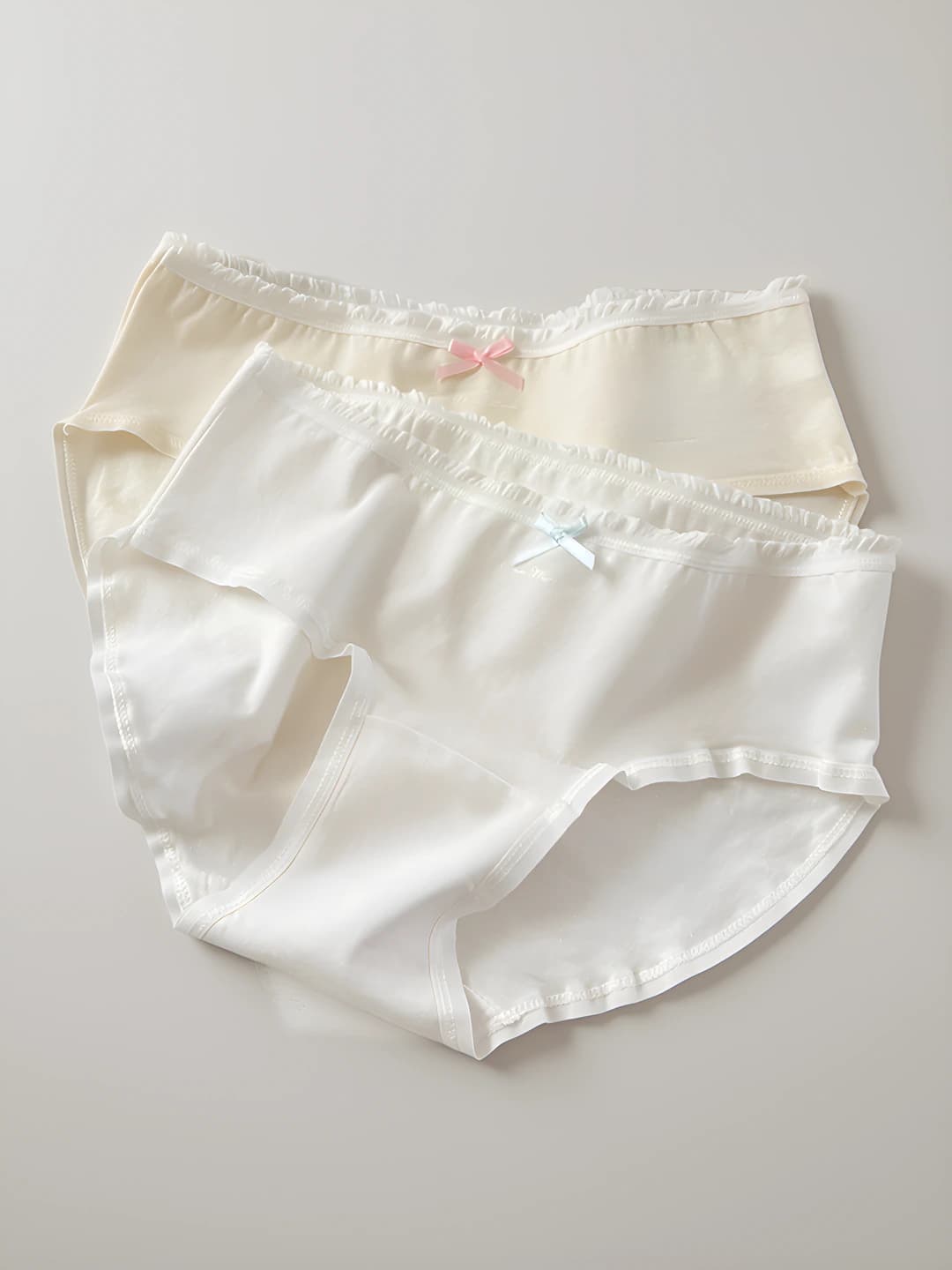 Women's pure cotton briefs, summer thin, mid-waist, lace waistband, bow pattern, breathable, antibacterial, all-season