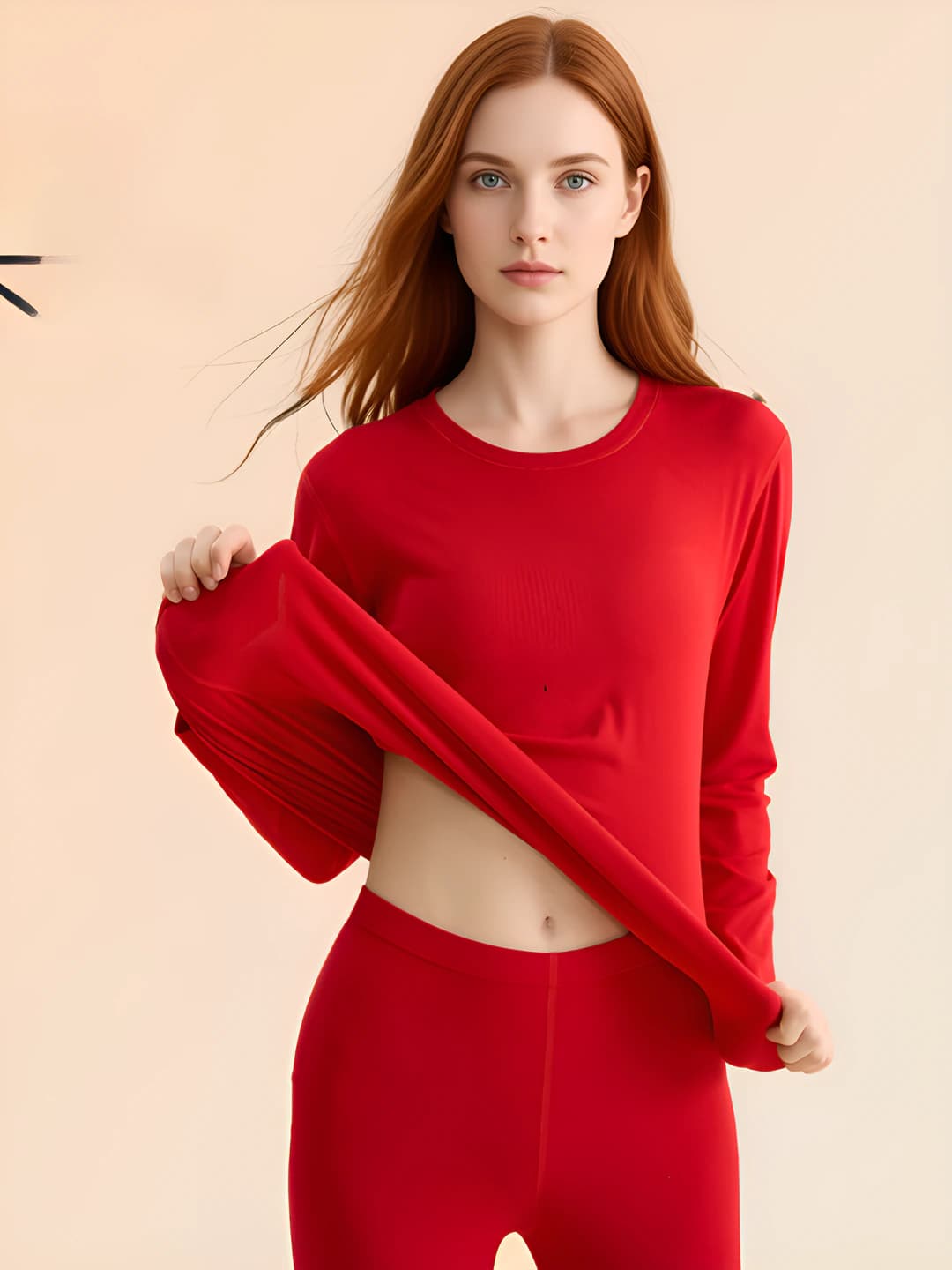 Women's warm thermal underwear set: crew neck, long sleeve, trousers, slimming, solid colour, autumn-winter