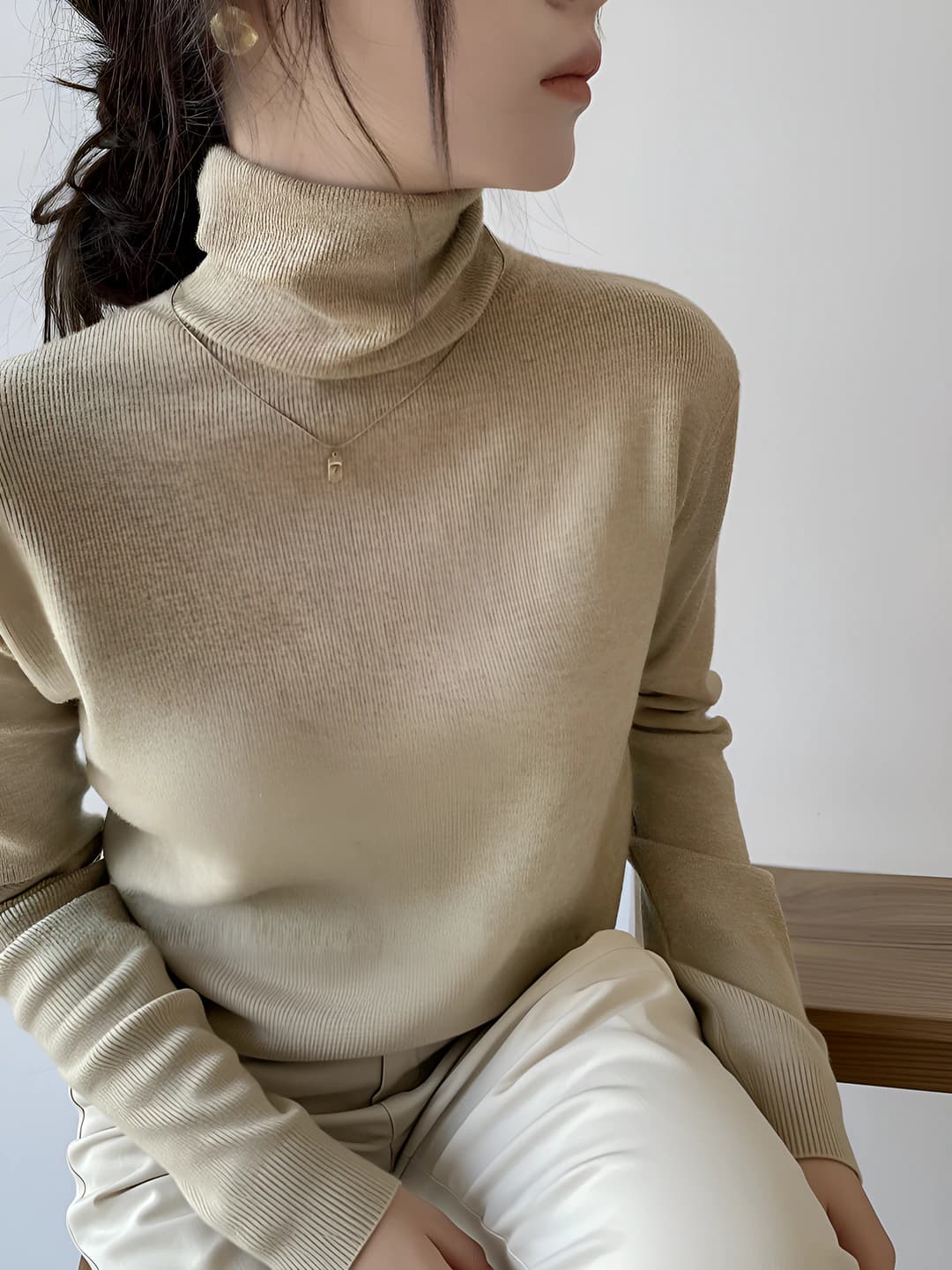 Women's knit top, high neck, solid colour, slim fit, long sleeve, autumn-winter