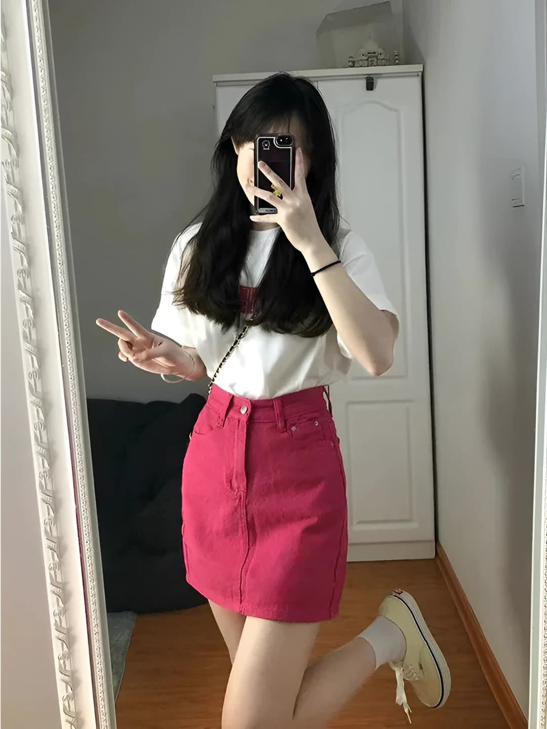 Women's summer Korean style high waist slimming solid colour A-line mini denim skirt