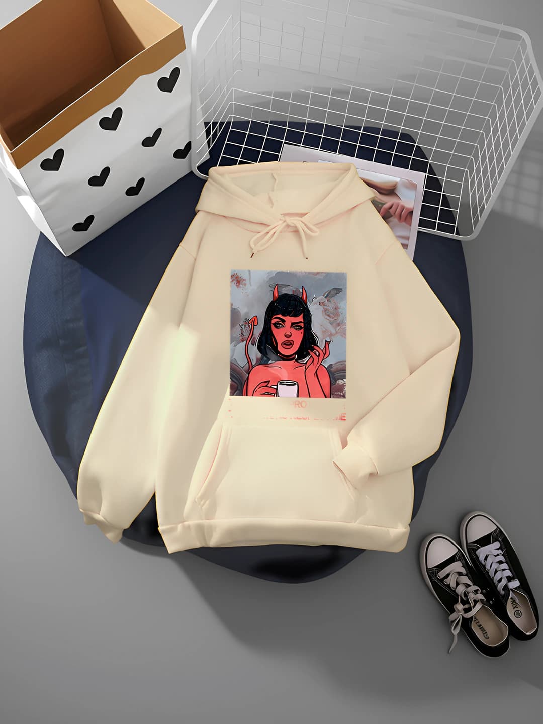Women's spring-autumn printed loose fit sweatshirt, crew neck, long sleeve, regular thickness, milk silk fabric