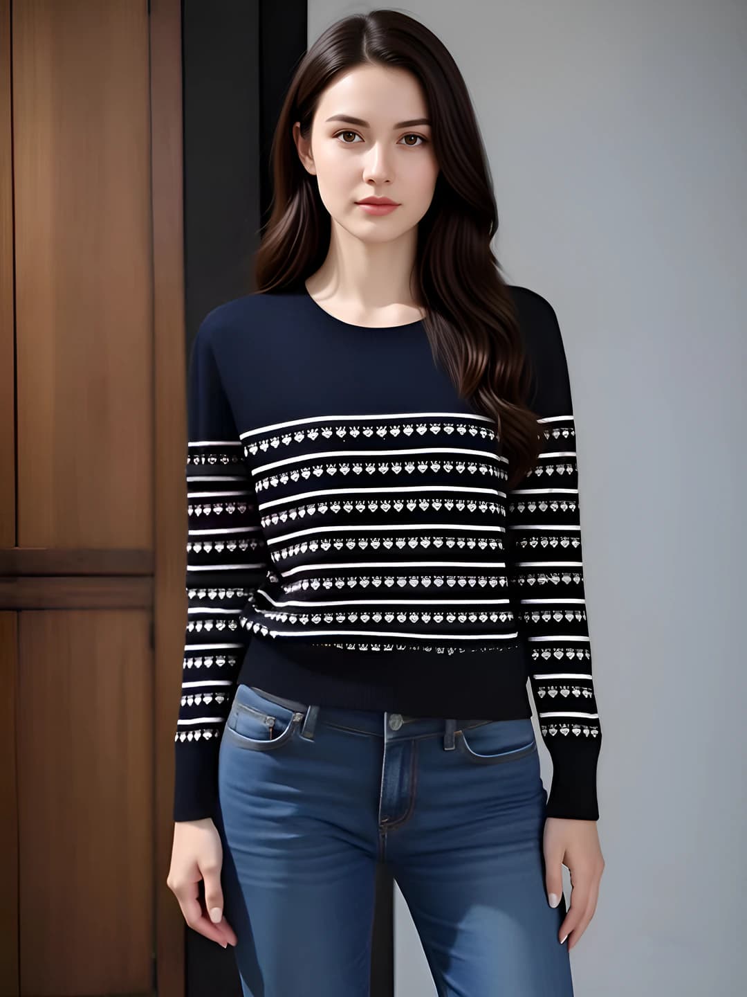Navy, embroidered, striped