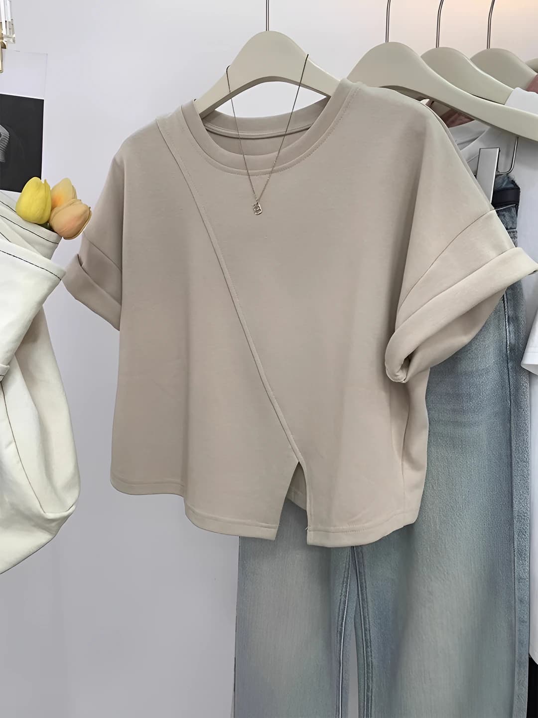 Женская футболка из 100% хлопка, однотонная, с коротким рукавом, круглым вырезом, свободного кроя, 2026