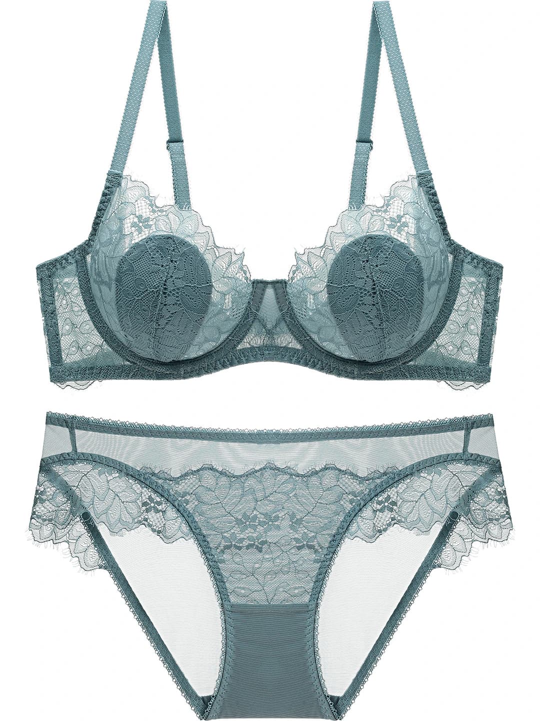 Women's lace underwear set: thin, transparent, plus size, minimizes bust and prevents sagging, bra and panty