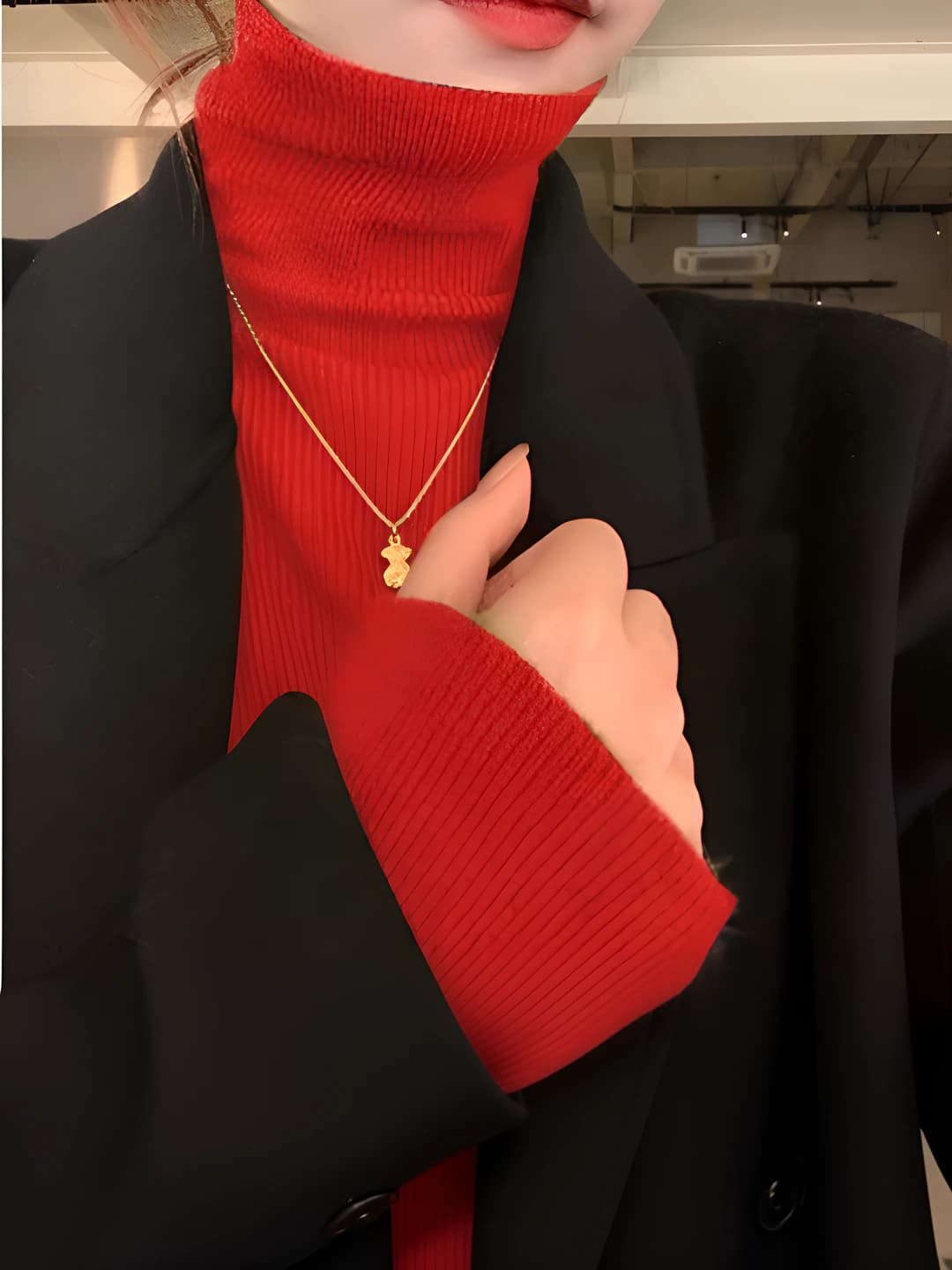 Women's autumn-winter knit sweater, high neck, slim fit, long sleeve, solid colour, for wearing under a coat